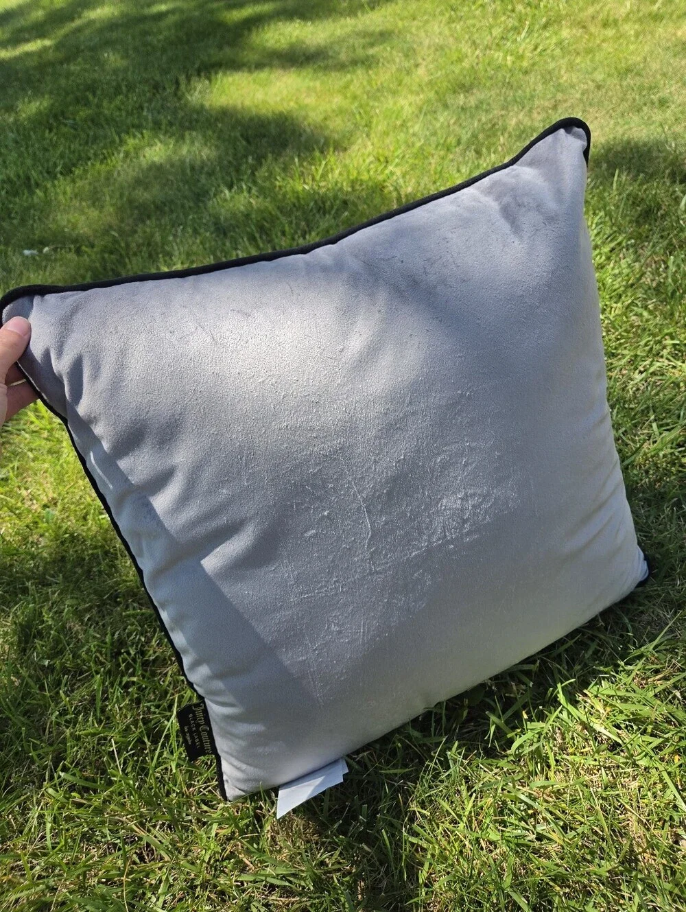 Juicy Couture Black Label Velvet Crown Rhinestone Throw Pillow 20x20 Gray